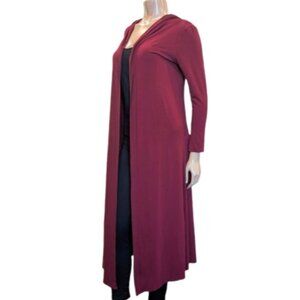 Isaac Liev Long Hooded Cardigan Duster Burgundy Flowy Draped Red Riding Hood